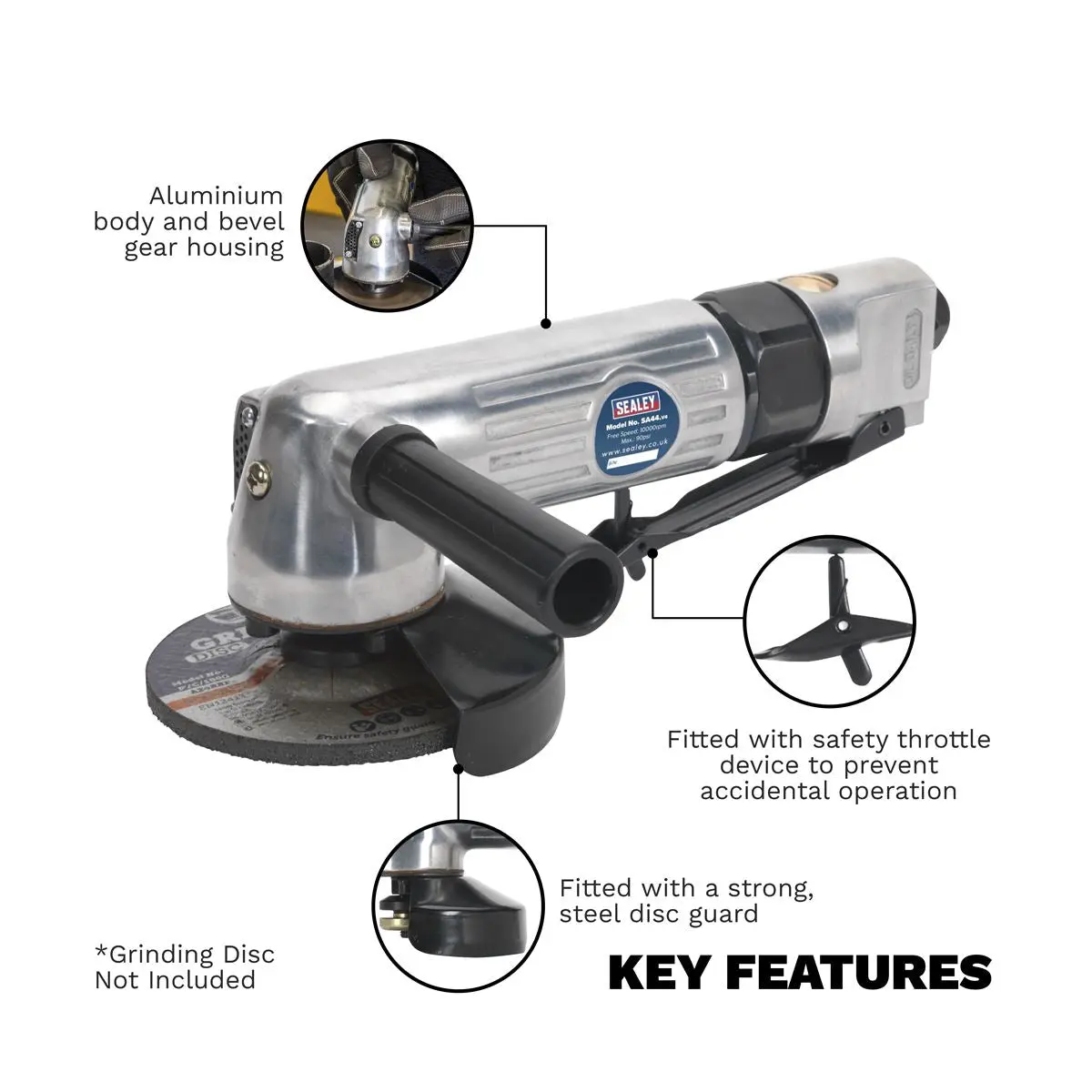 Sealey Air Angle Grinder Ø100mm Heavy-Duty - Image 2