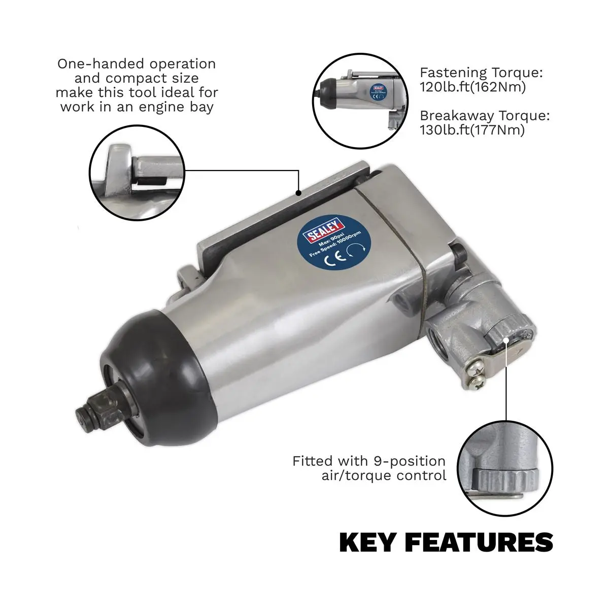 Sealey Air Impact Wrench 3/8"Sq Drive - Image 3