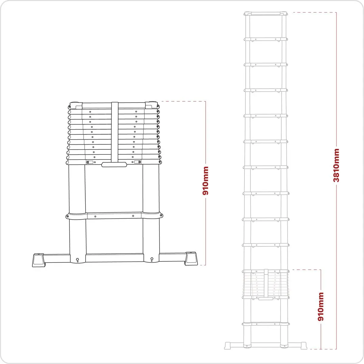 Sealey Aluminium Telescopic Ladder 13-Tread EN 131 - Image 2