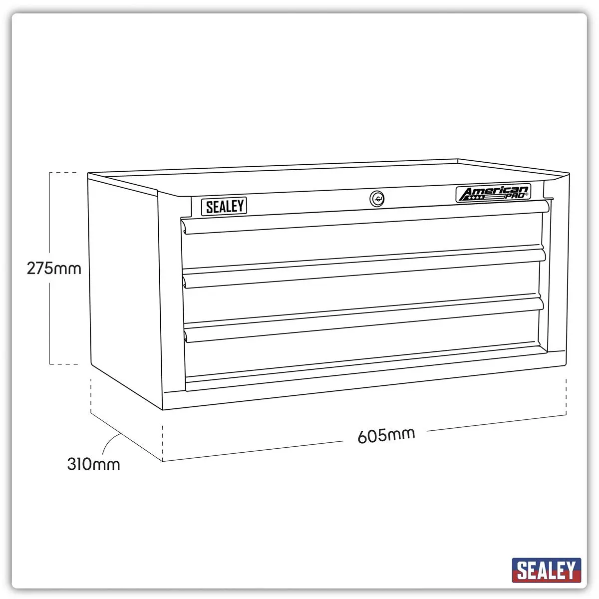 Sealey American Pro Mid-Box Tool Chest 3 Drawer with Ball-Bearing Slides - Black/Grey - Image 7