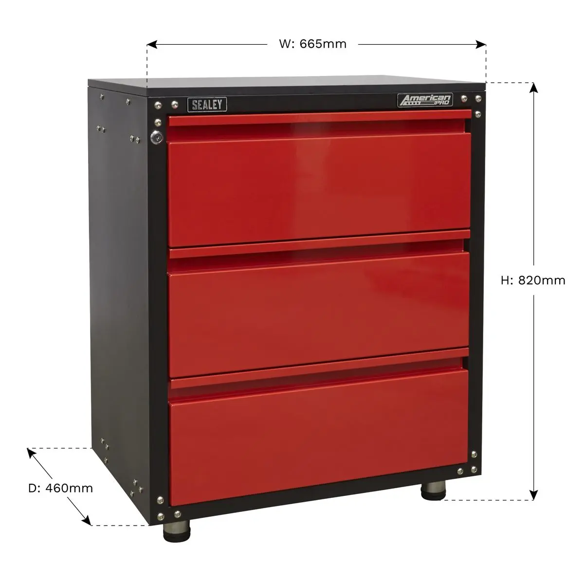 Sealey American Pro Modular 3 Drawer Cabinet with Worktop 665mm - Image 2