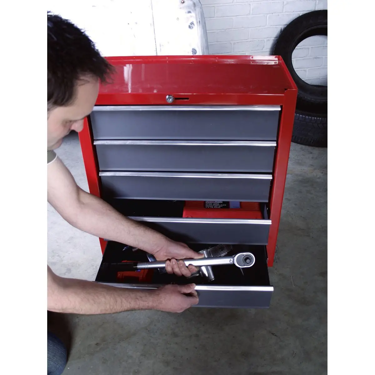 Sealey American Pro Rollcab 5 Drawer with Ball-Bearing Slides - Red/Grey - Image 2