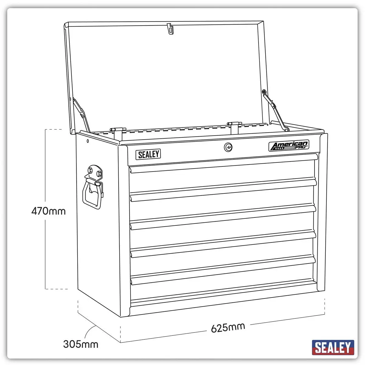 Sealey American Pro Topchest 5 Drawer with Ball-Bearing Slides - Black/Grey - Image 10