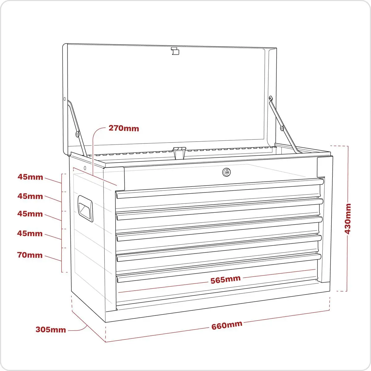 Sealey American Pro Topchest 5 Drawer with Ball-Bearing Slides - Red - Image 5