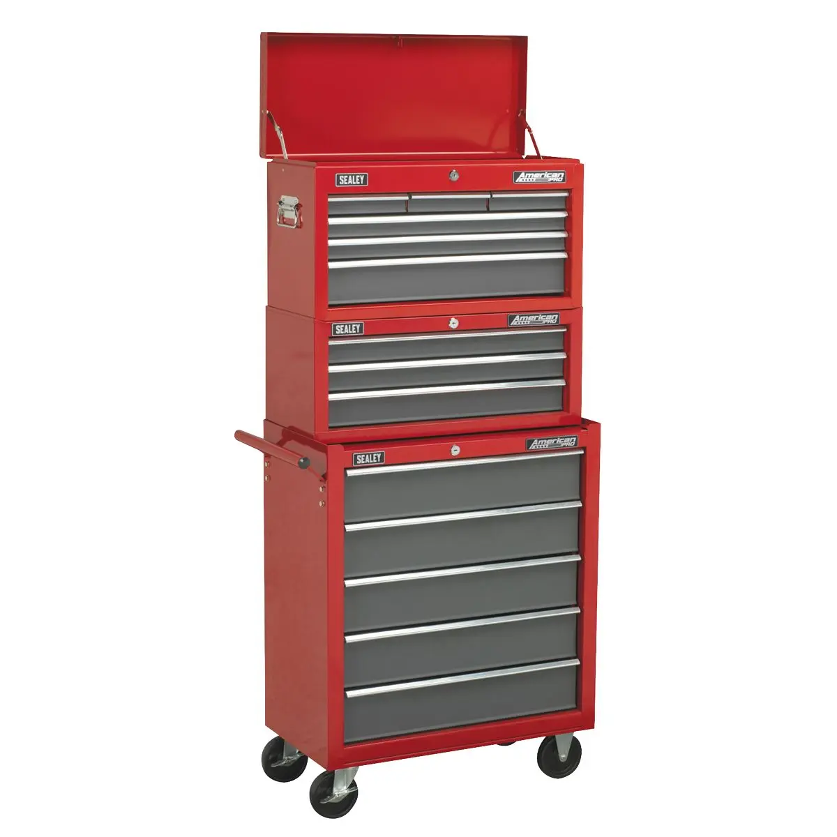 Sealey American Pro Topchest 6 Drawer with Ball-Bearing Slides - Red/Grey - Image 6