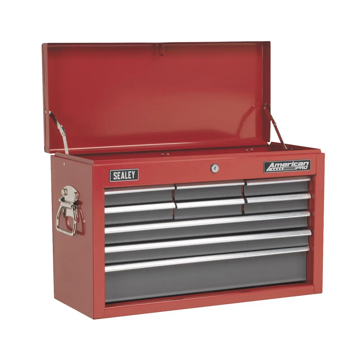 Sealey American Pro Topchest 9 Drawer with Ball-Bearing Slides - Red/Grey & 205pc Tool Kit - Image 8