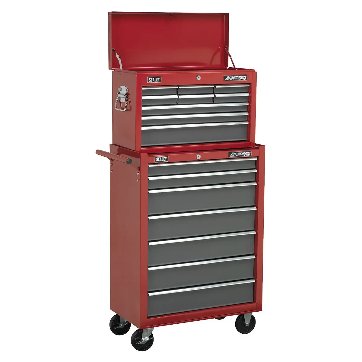 Sealey American Pro Topchest 9 Drawer with Ball-Bearing Slides - Red/Grey - Image 3