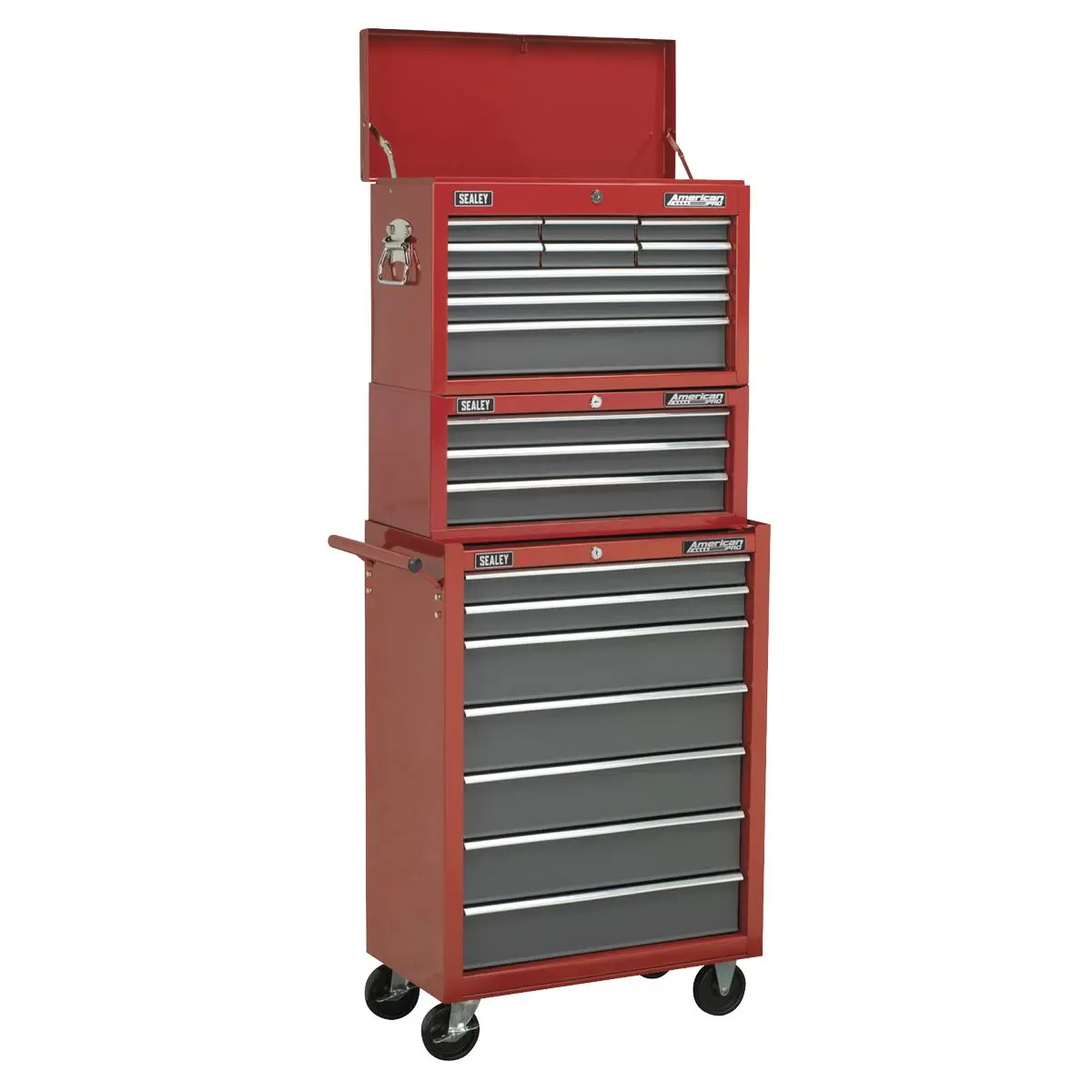 Sealey American Pro Topchest 9 Drawer with Ball-Bearing Slides - Red/Grey - Image 4