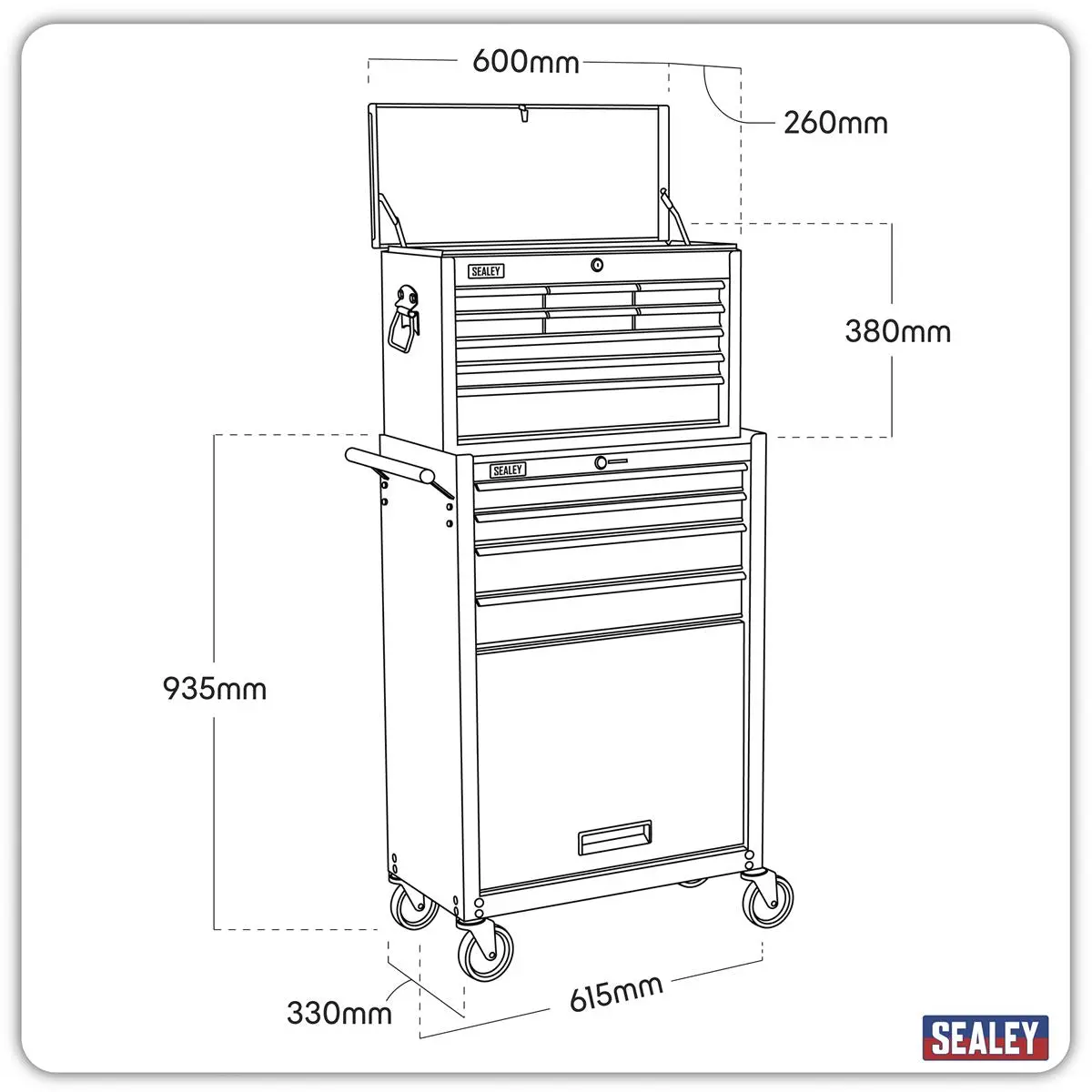 Sealey American Pro Topchest & Rollcab Combination 13 Drawer with Ball-Bearing Slides - Black/Grey - Image 4