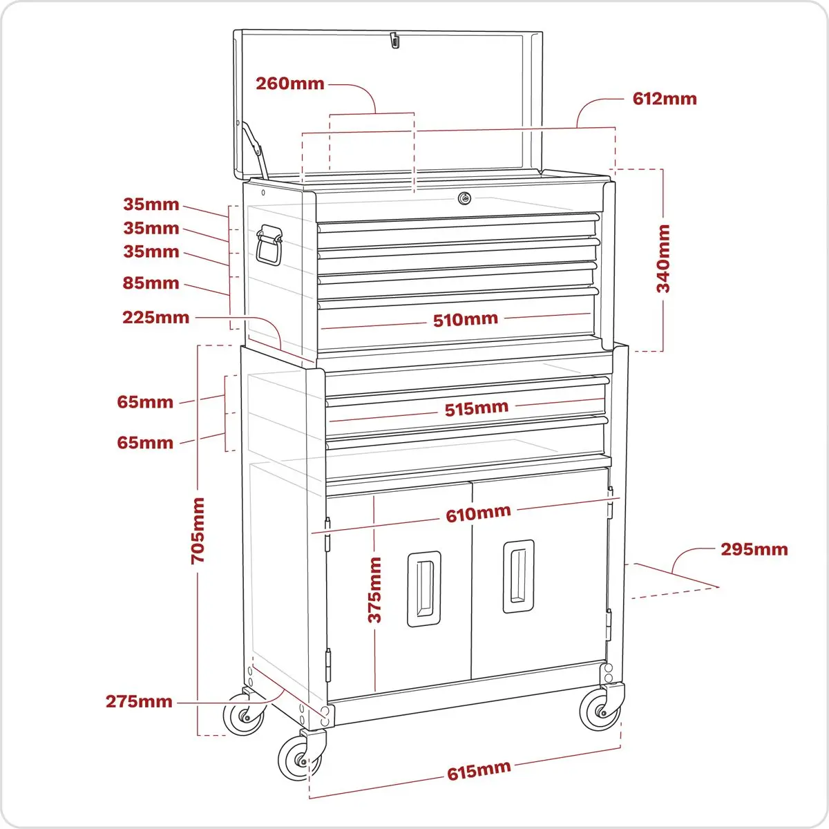 Sealey American Pro Topchest & Rollcab Combination 6 Drawer with Ball-Bearing Slides - Purple/Grey - Image 3