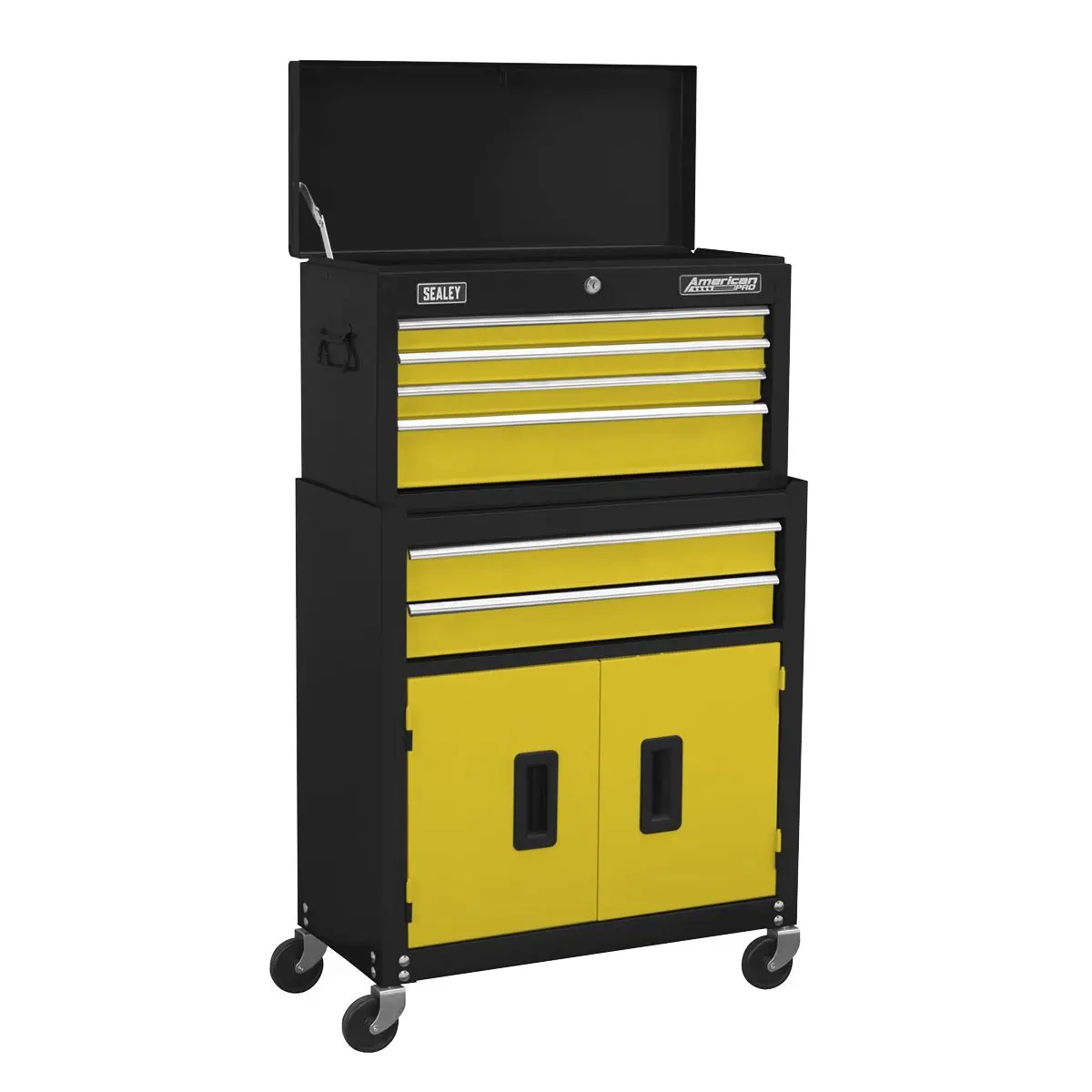 Sealey American Pro Topchest & Rollcab Combination 6 Drawer with Ball-Bearing Slides - Yellow/Black & 170pc Tool Kit - Image 11