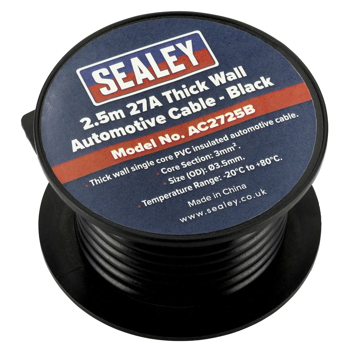 Sealey Automotive Cable Thick Wall 27A 2.5m Black - Image 2