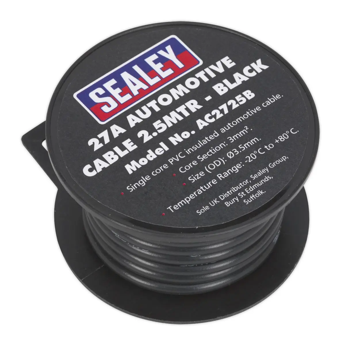 Sealey Automotive Cable Thick Wall 27A 2.5m Black - Image 3