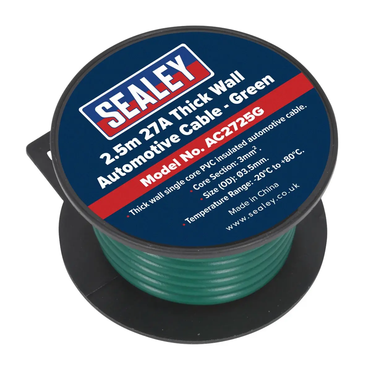Sealey Automotive Cable Thick Wall 27A 2.5m Green - Image 2