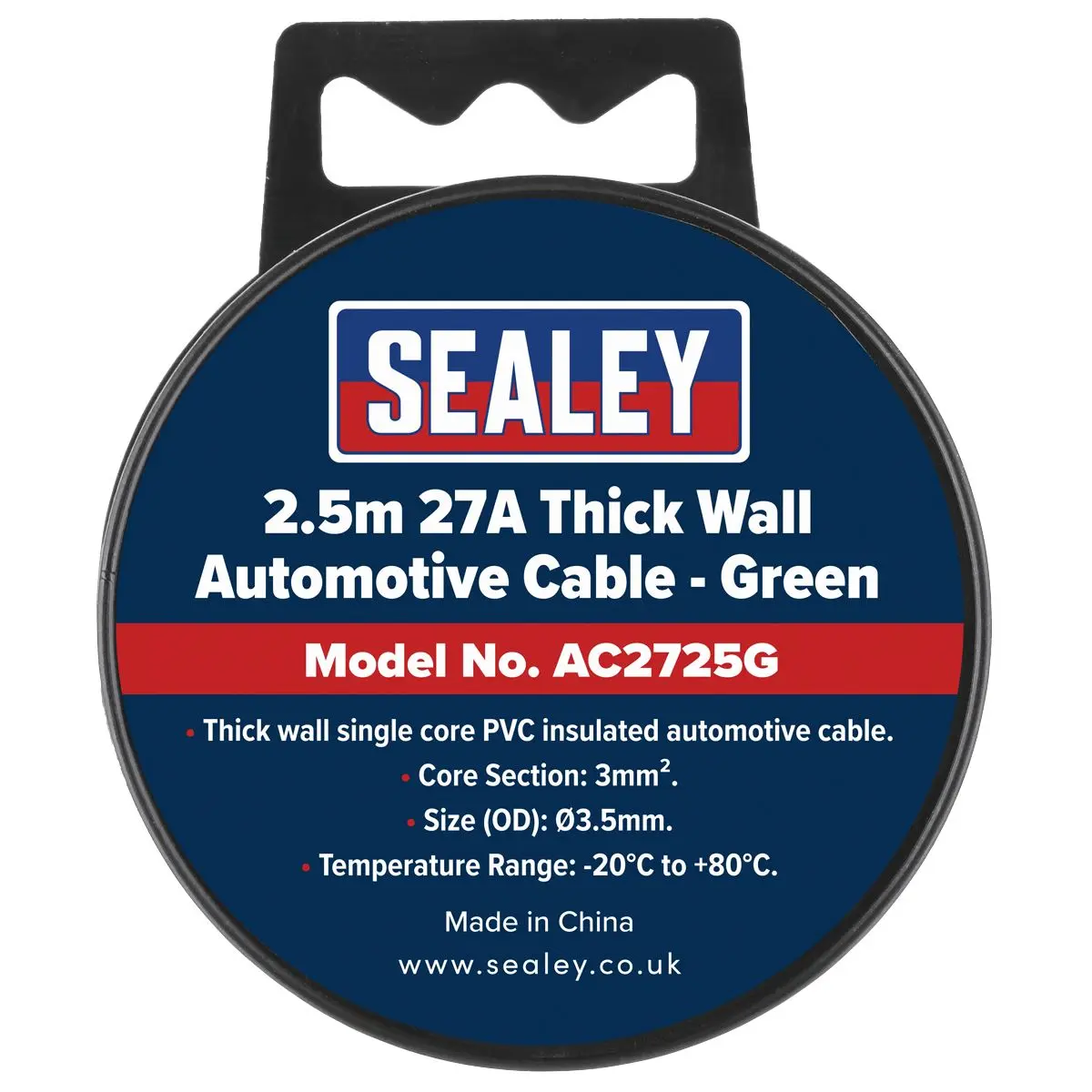 Sealey Automotive Cable Thick Wall 27A 2.5m Green - Image 4