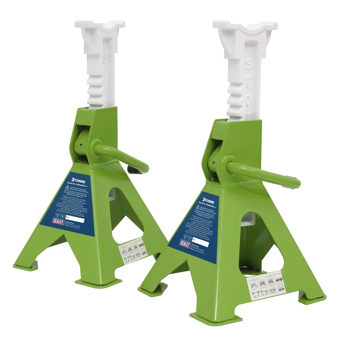 Sealey Ratchet Type Axle Stands (Pair) 3 Tonne Capacity per Stand - Hi-Vis Green - Image 5