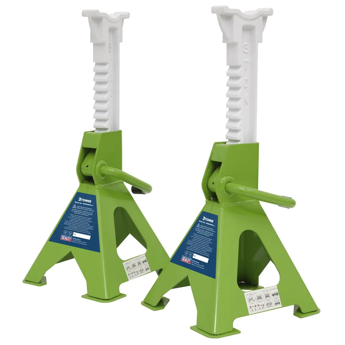 Sealey Ratchet Type Axle Stands (Pair) 3 Tonne Capacity per Stand - Hi-Vis Green - Image 6