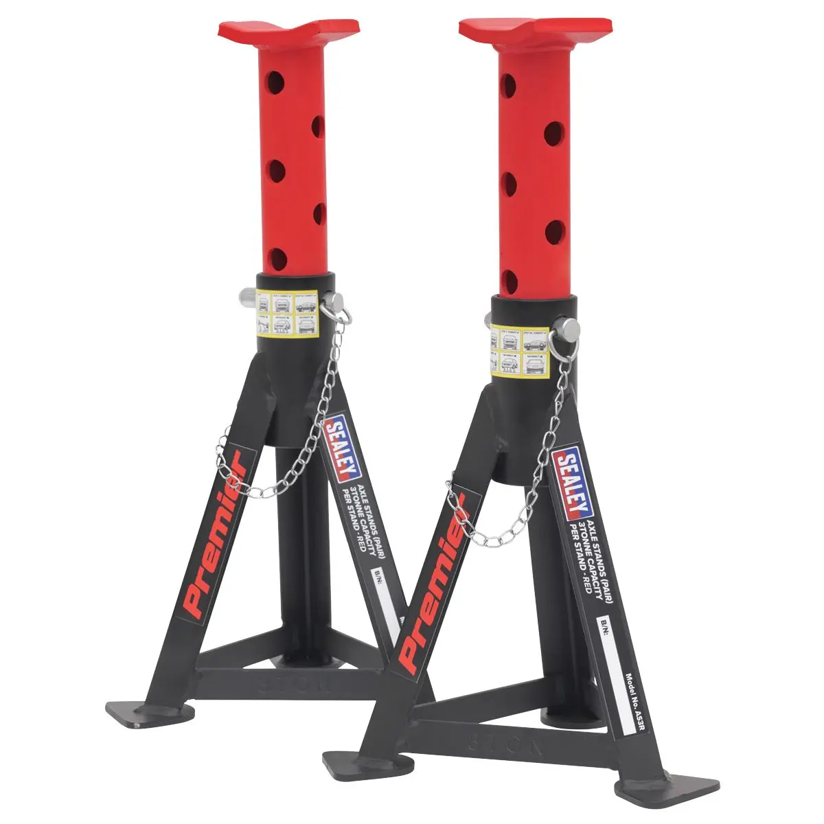 Sealey Premier Premier Axle Stands (Pair) 3 Tonne Capacity per Stand - Red - Image 4