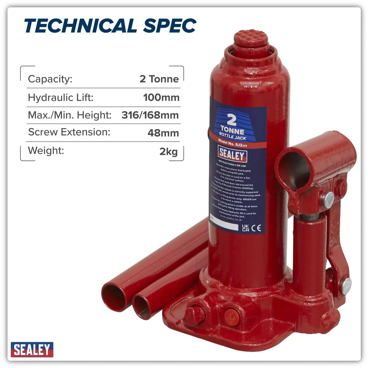 Sealey Bottle Jack 2 Tonne with Storage Case - Image 4