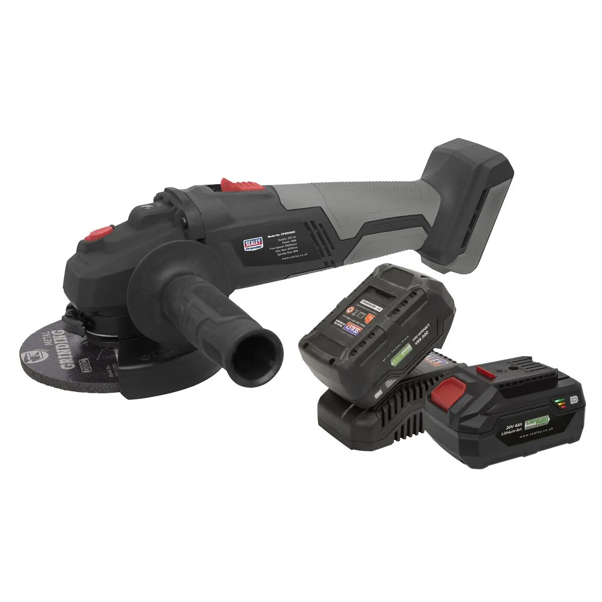 Sealey Premier Brushless Angle Grinder Kit 20V 4Ah SV20 Series - 2 Batteries - Image 4