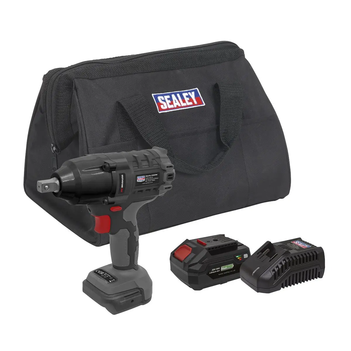 Sealey Premier Brushless Impact Wrench Kit 1/2"Sq Drive 20V 4Ah SV20 Series