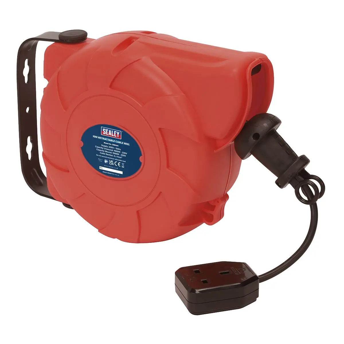 Sealey Cable Reel System Retractable 10m 1 x 230V Socket Outlet Extension - Image 2