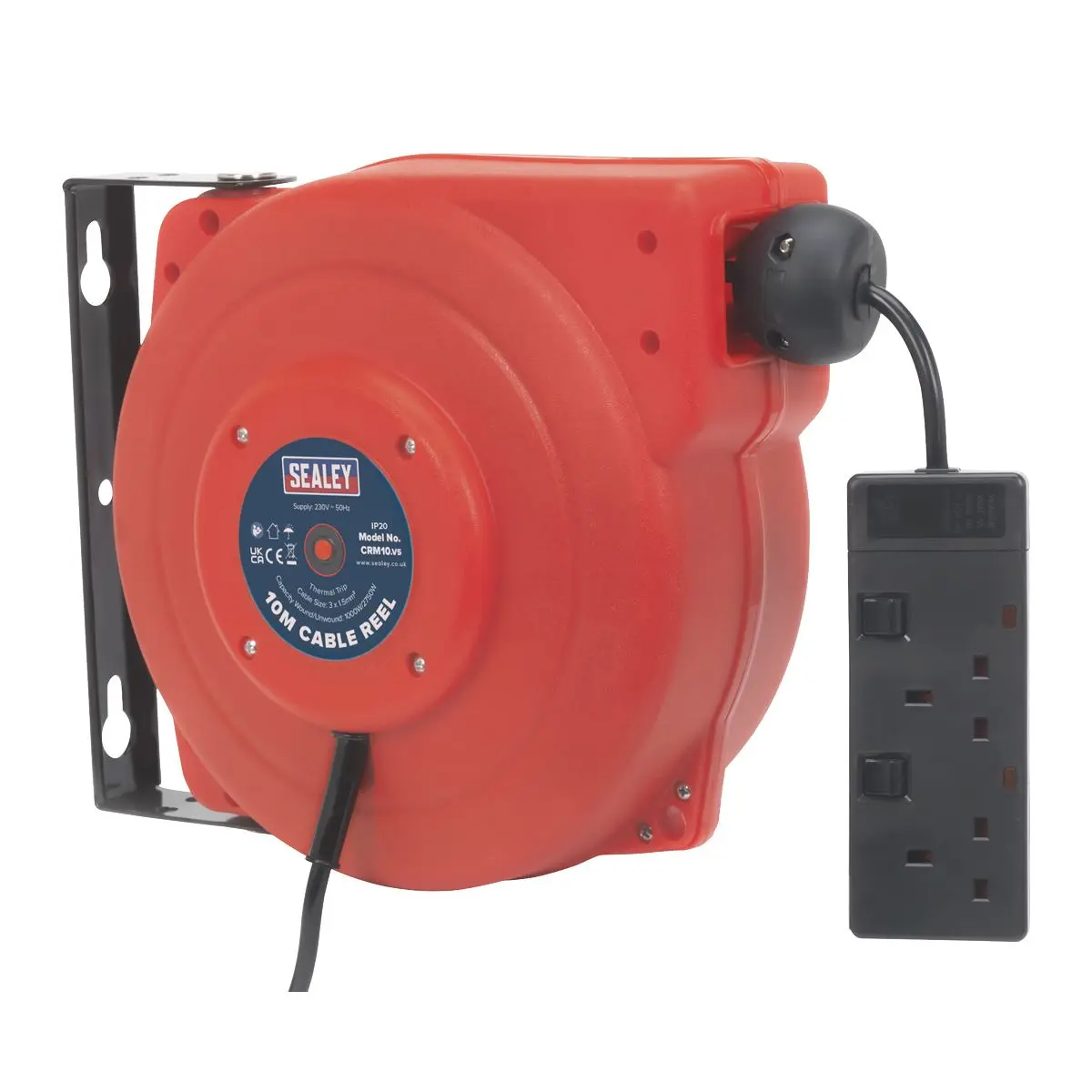 Sealey Cable Reel System Retractable 10m 2 x 230V Socket - Image 5