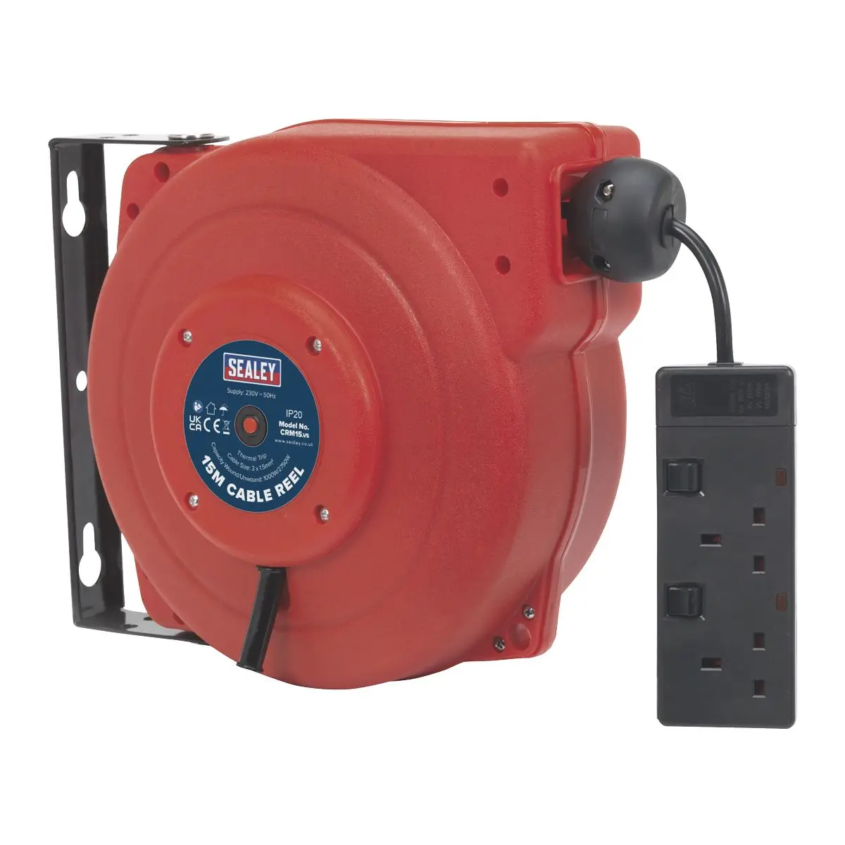 Sealey Cable Reel System Retractable 15m 2 x 230V Socket - Image 10