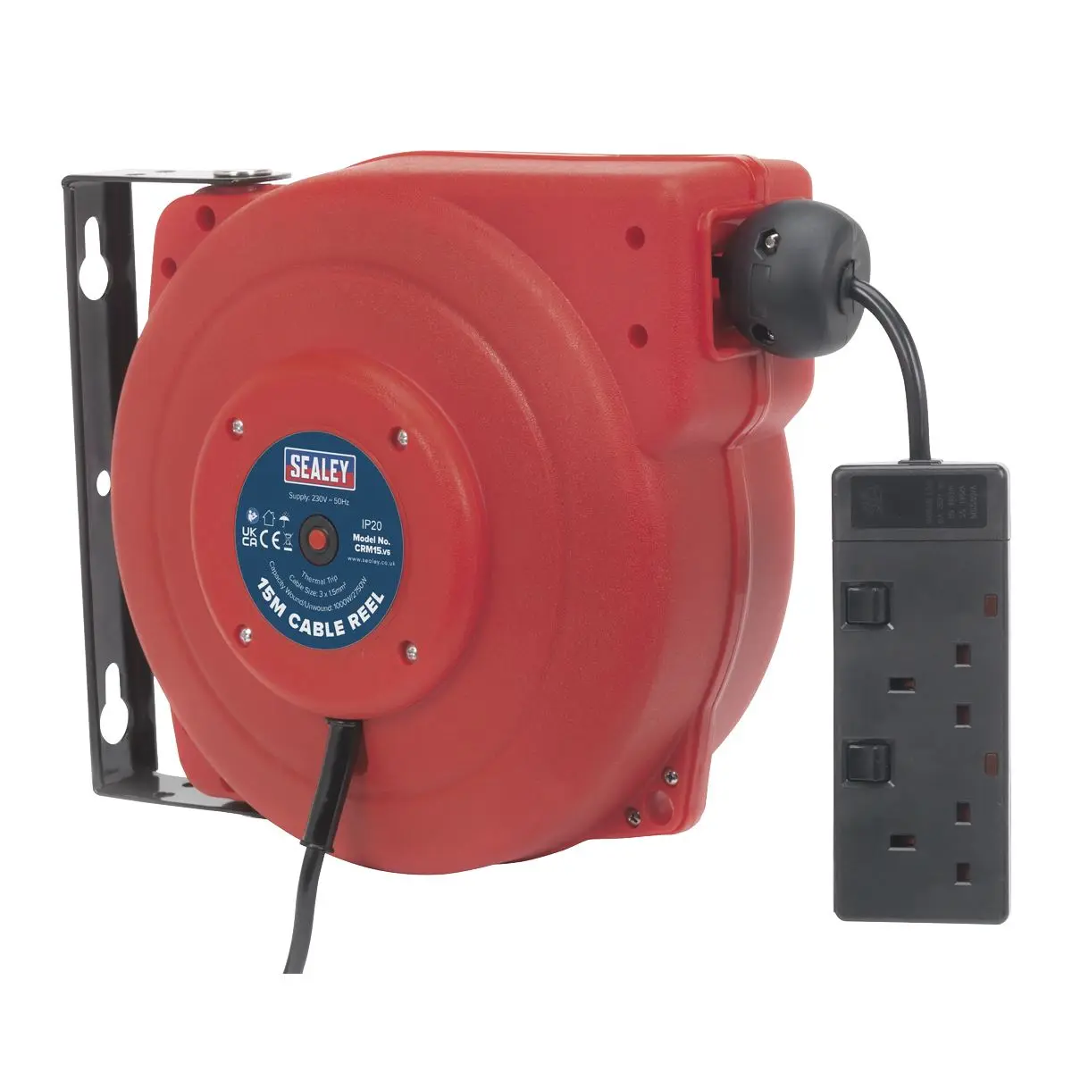 Sealey Cable Reel System Retractable 15m 2 x 230V Socket - Image 2