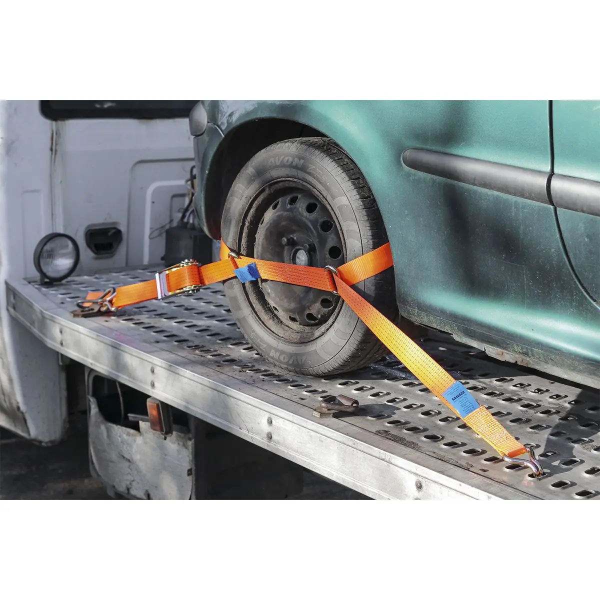 Sealey Car Transporter Ratchet Strap 50mm x 3m Steel Wheel - Single 4500kg Breaking Strength - Image 2