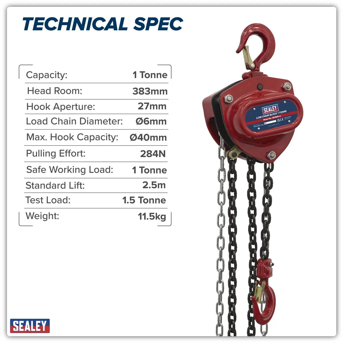 Sealey 2.5m Chain Block 1 Tonne - Image 2