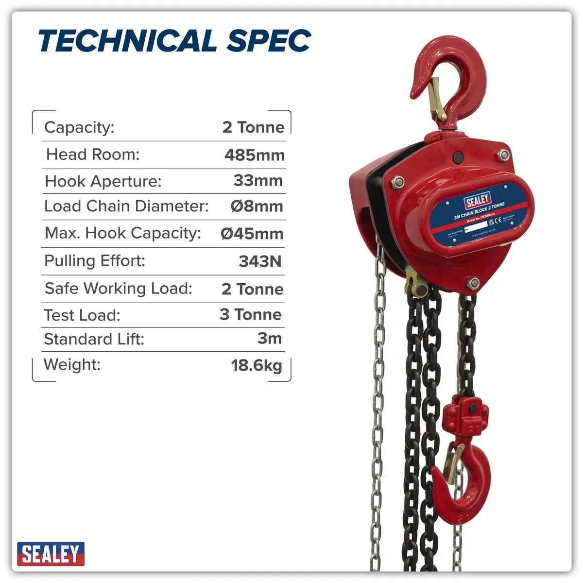 Sealey 3m Chain Block 2 Tonne - Image 2