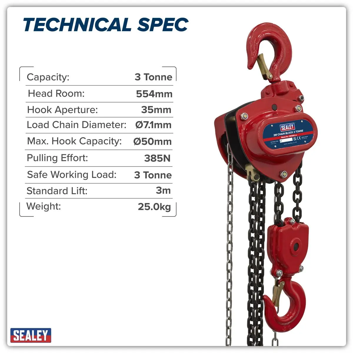 Sealey 3m Chain Block 3 Tonne - Image 2