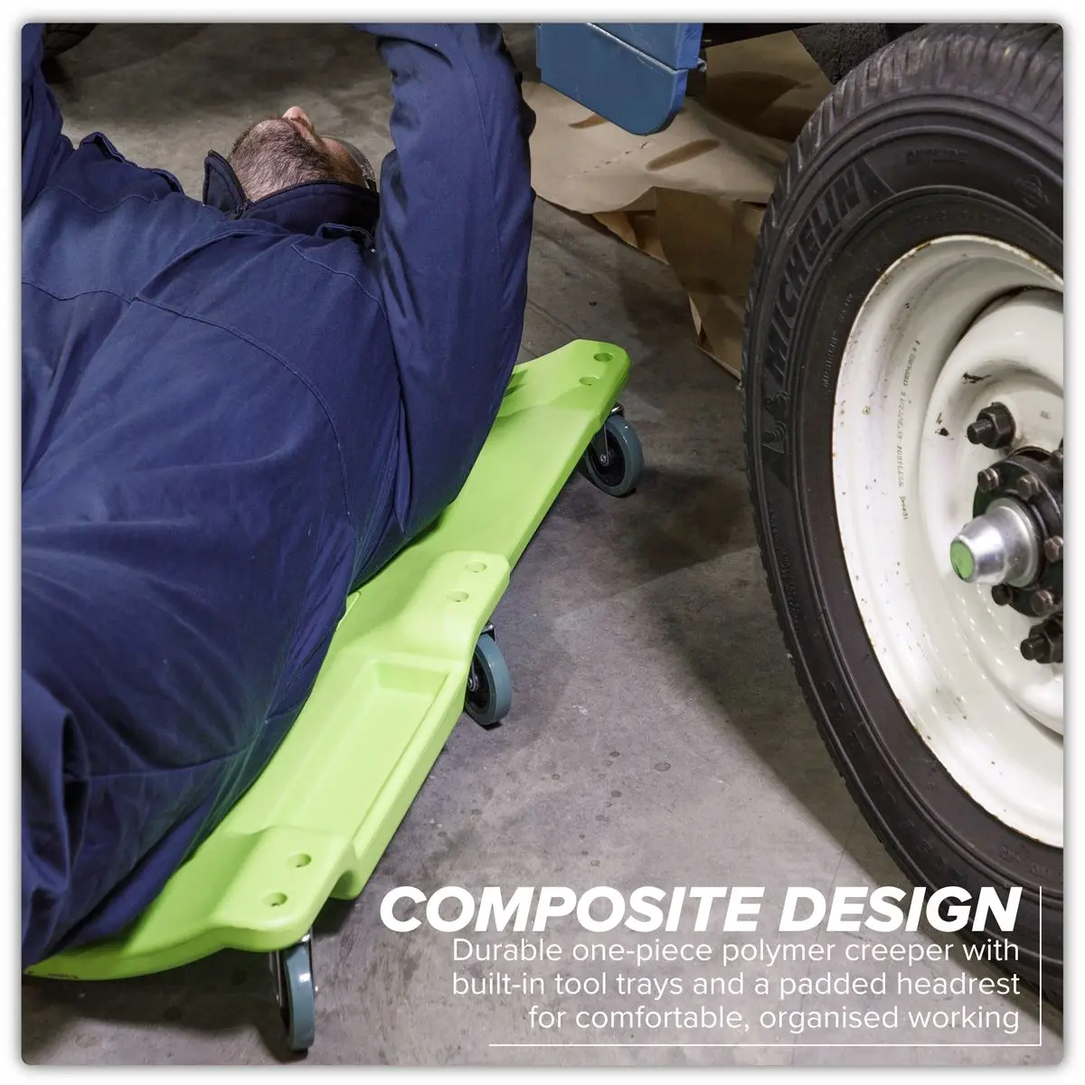 Sealey Composite Creeper with 6 Wheels - Hi-Vis Green - Image 10