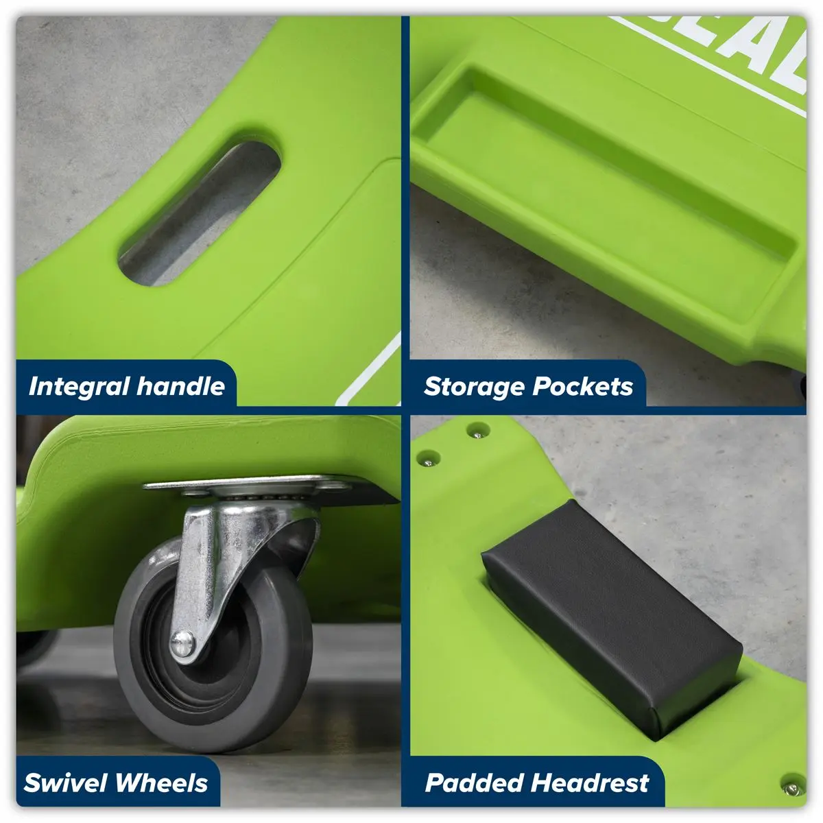 Sealey Composite Creeper with 6 Wheels - Hi-Vis Green - Image 8