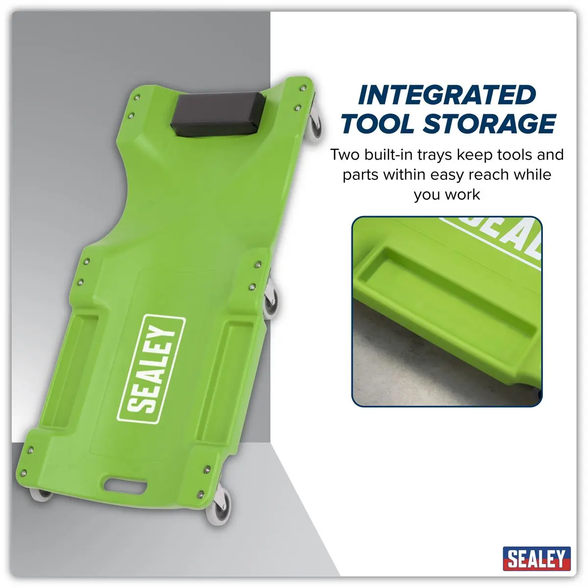 Sealey Composite Creeper with 6 Wheels - Hi-Vis Green - Image 9