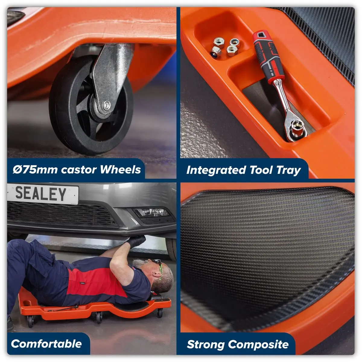 Sealey Composite Padded Creeper with 6 Wheels - Image 8