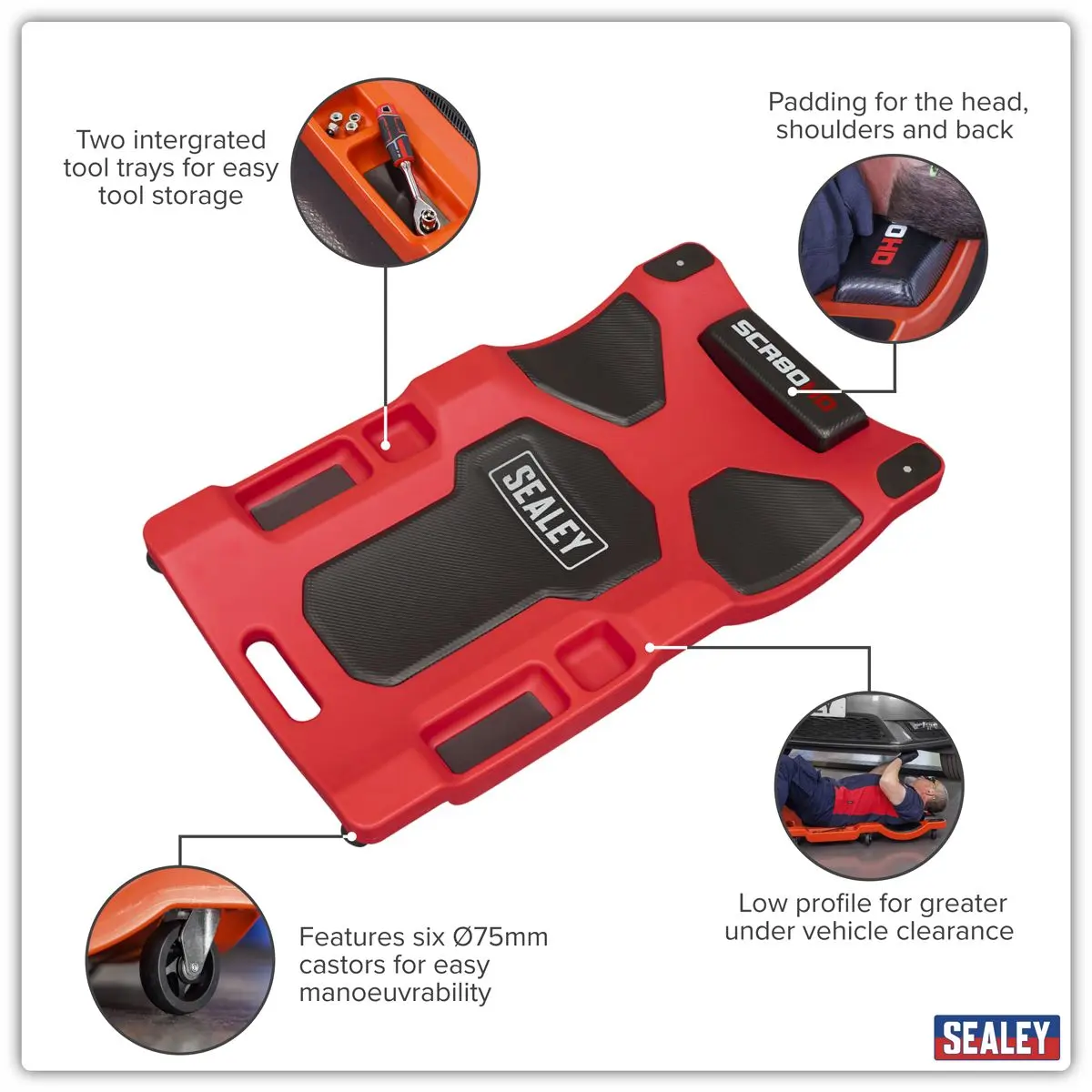 Sealey Composite Padded Creeper with 6 Wheels - Image 9