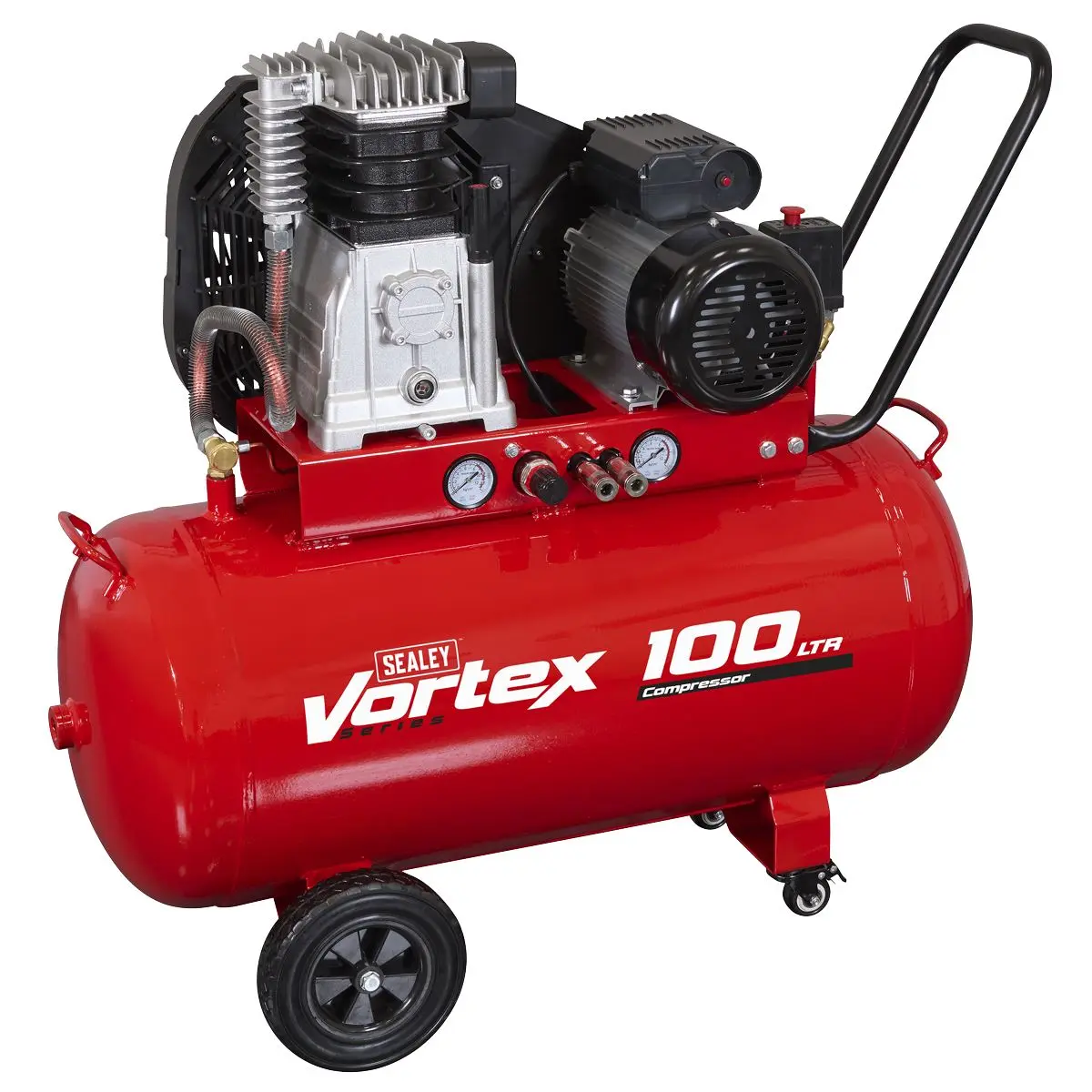 Sealey 100L Belt Drive Air Compressor with Cast Cylinders & Wheels 3hp - Image 3