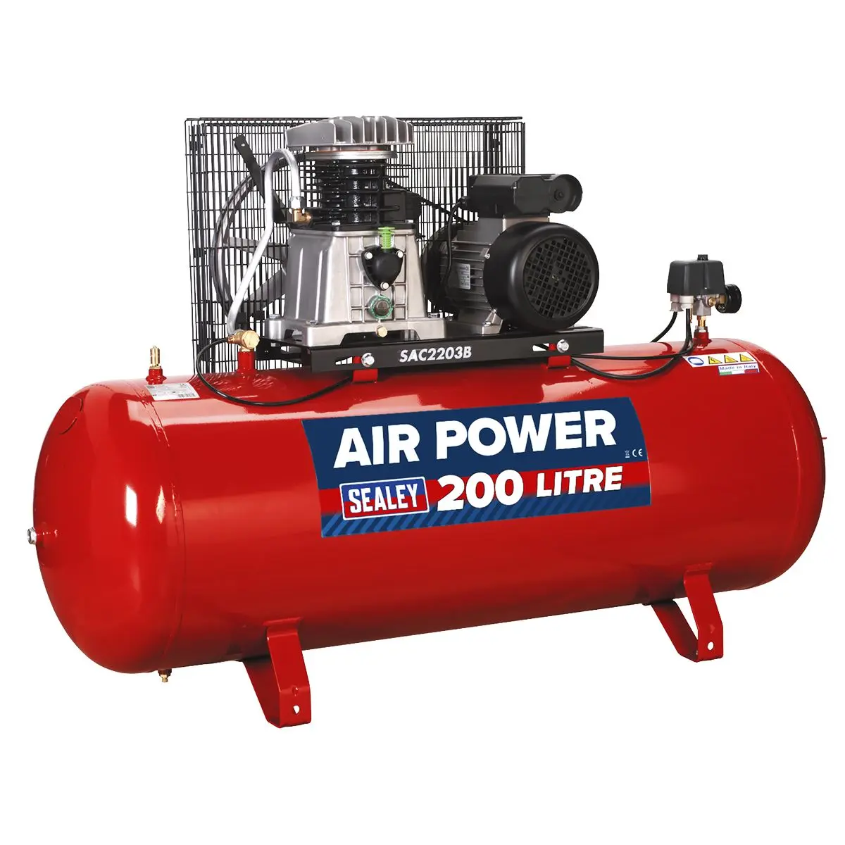 Sealey 200L Belt Drive Air Compressor with Cast Cylinders 3hp - Image 2