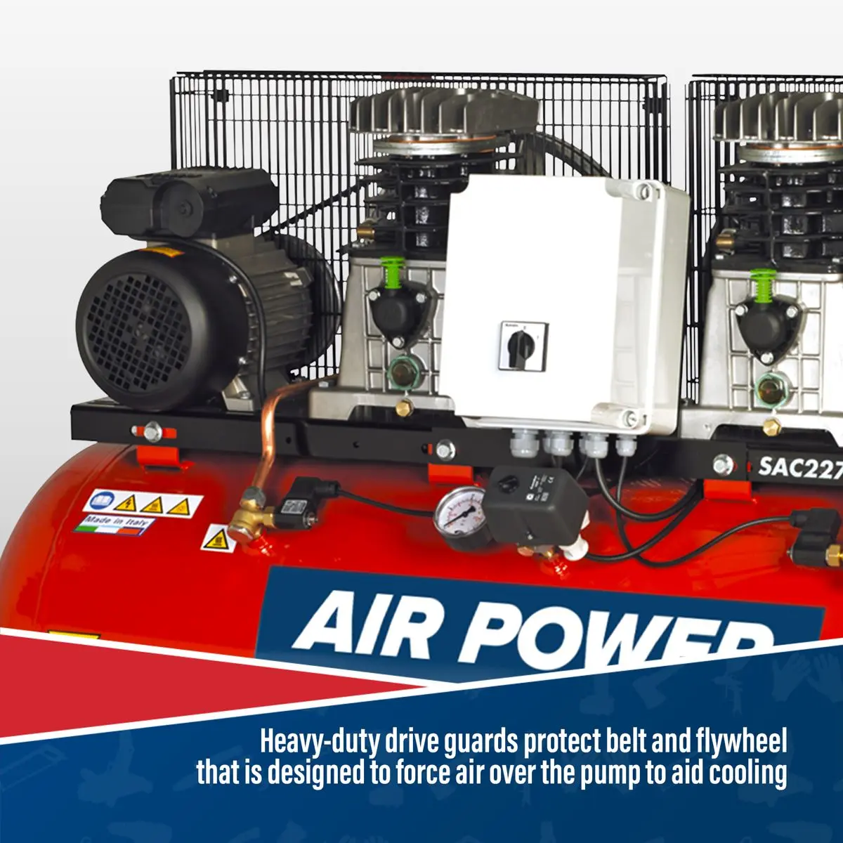 Sealey 270L Belt Drive Air Compressor with Cast Cylinders 2 x 3hp - Image 3
