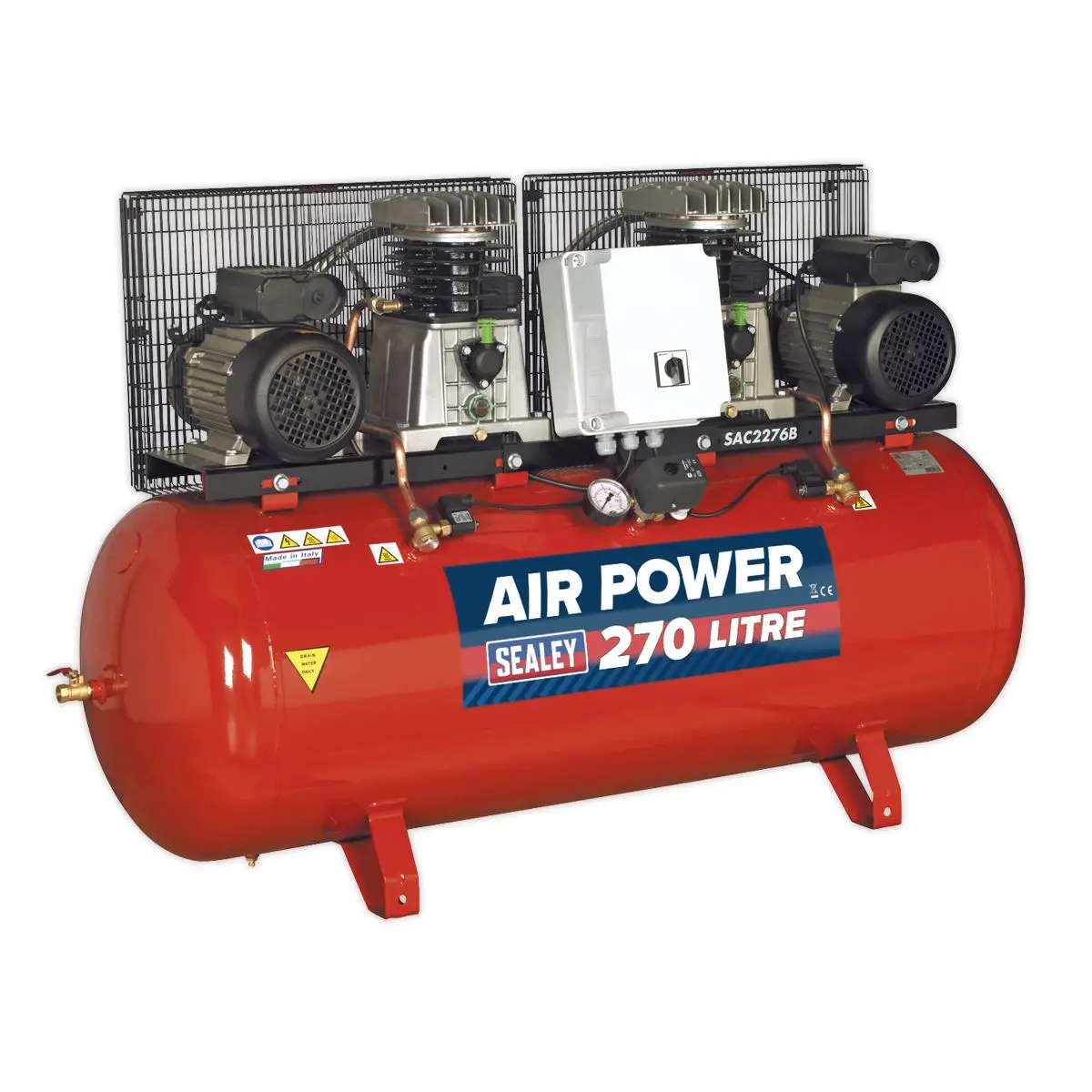 Sealey 270L Belt Drive Air Compressor with Cast Cylinders 2 x 3hp - Image 7