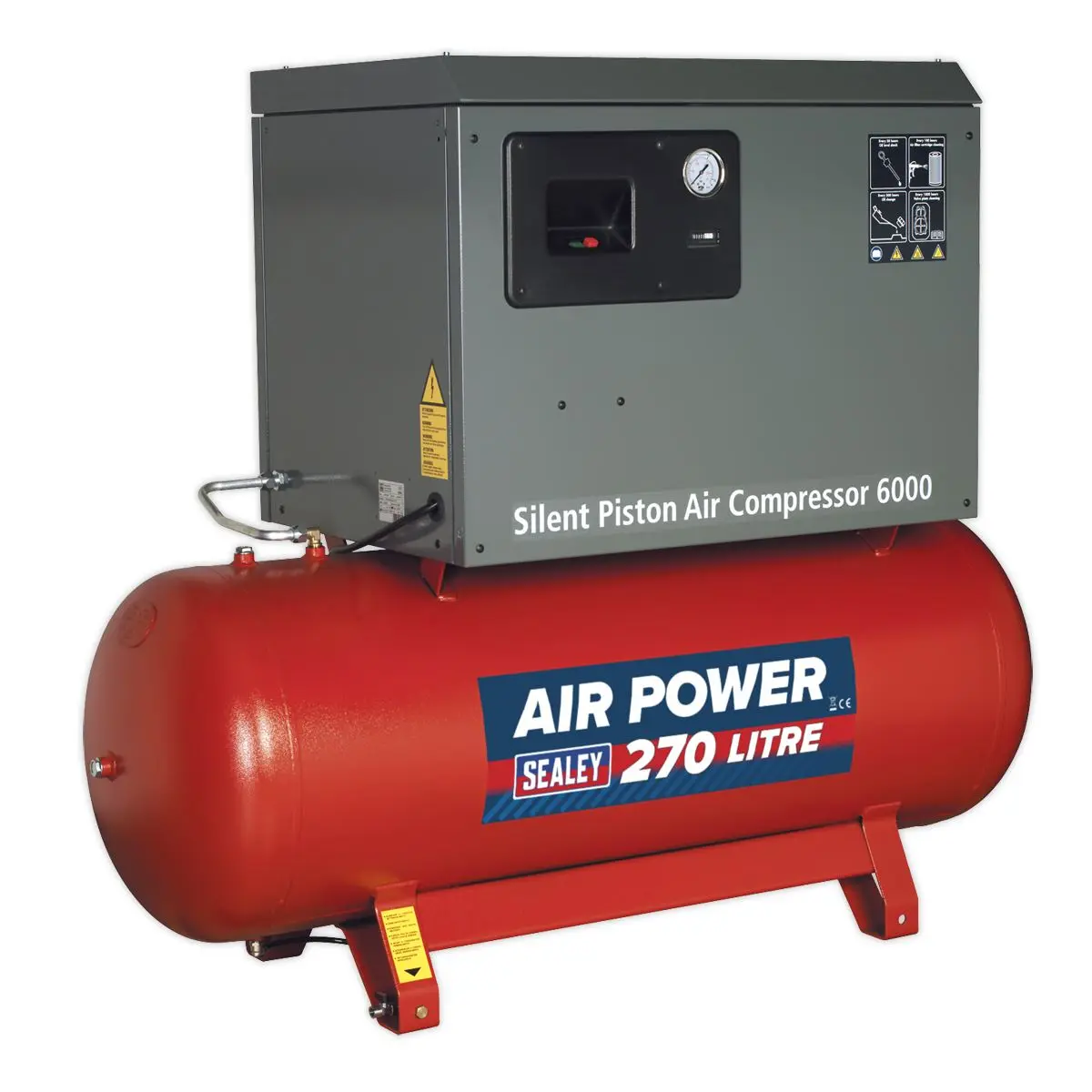 Sealey 270L Low Noise Belt Drive Air Compressor with Cast Cylinders 5.5hp 3ph 2-Stage - Image 5