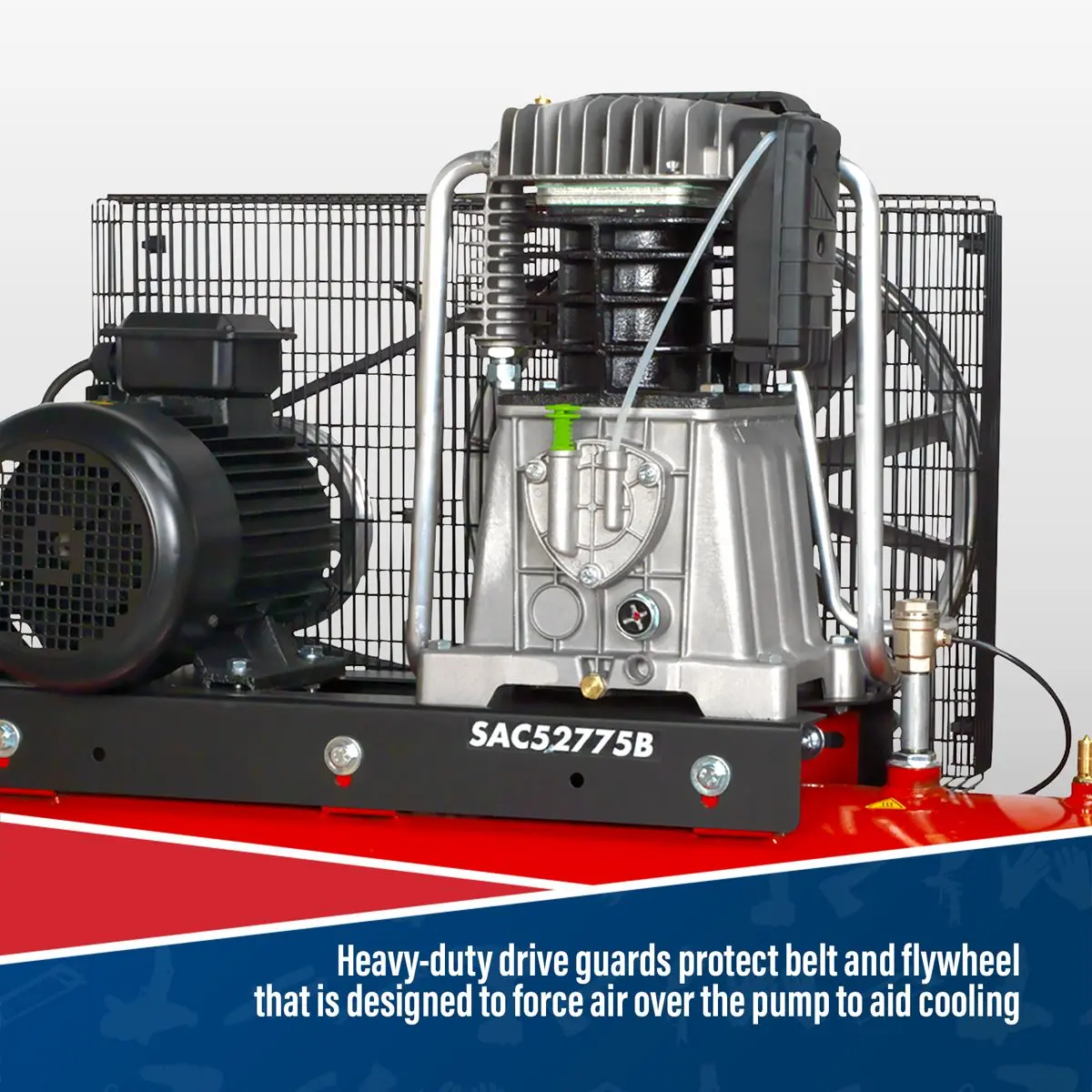 Sealey 270L Belt Drive Air Compressor with Cast Cylinders 7.5hp 3ph 2-Stage - Image 5