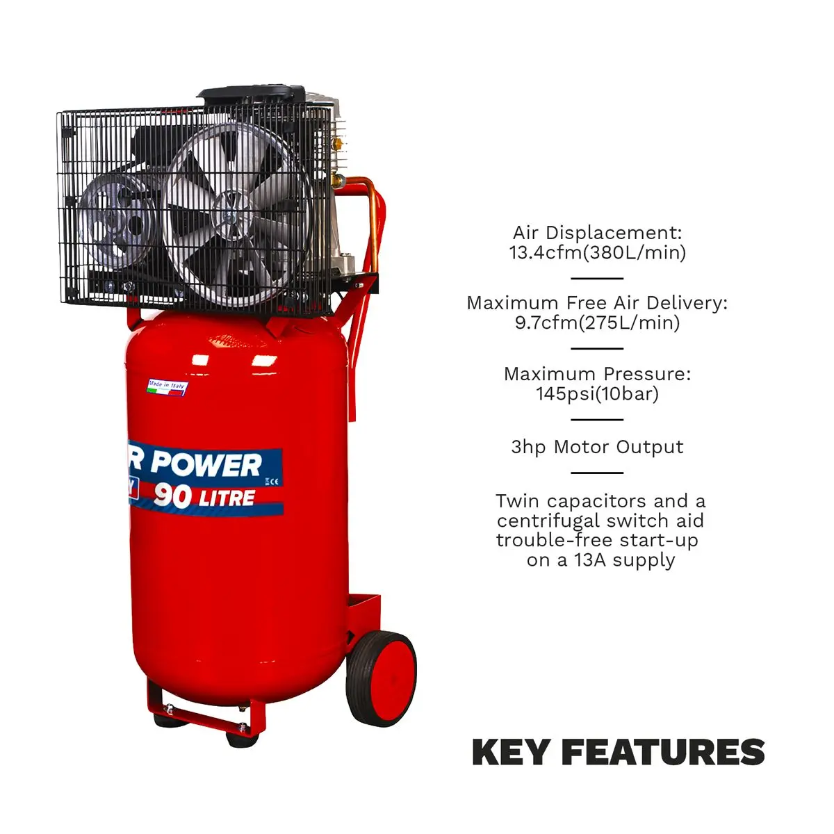 Sealey 90L Belt Drive Vertical Compressor 3hp - Image 10