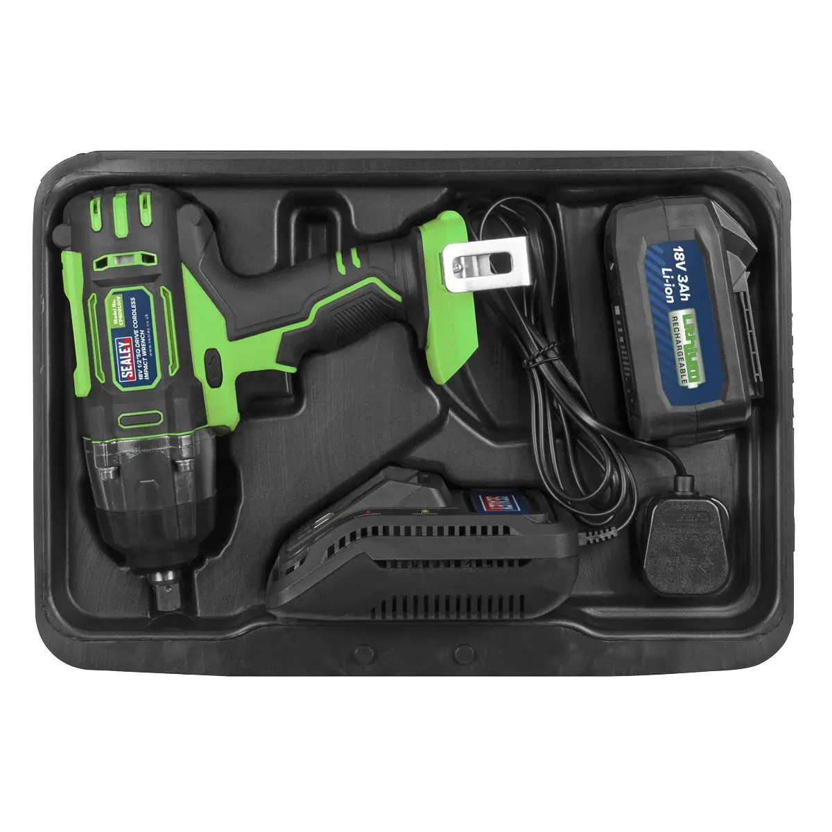 Sealey Cordless Impact Wrench 18V 3Ah Li-ion 1/2" Drive 400Nm Green Hi-Vis - Image 6