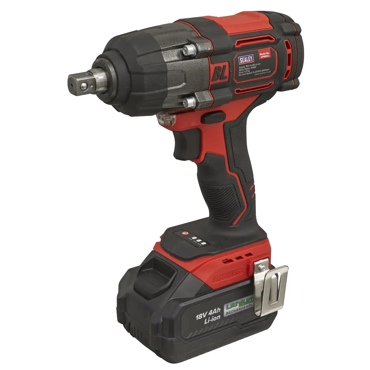Sealey Cordless Brushless Impact Wrench 18V 4Ah Lithium-ion 1/2"Sq Drive - Image 9