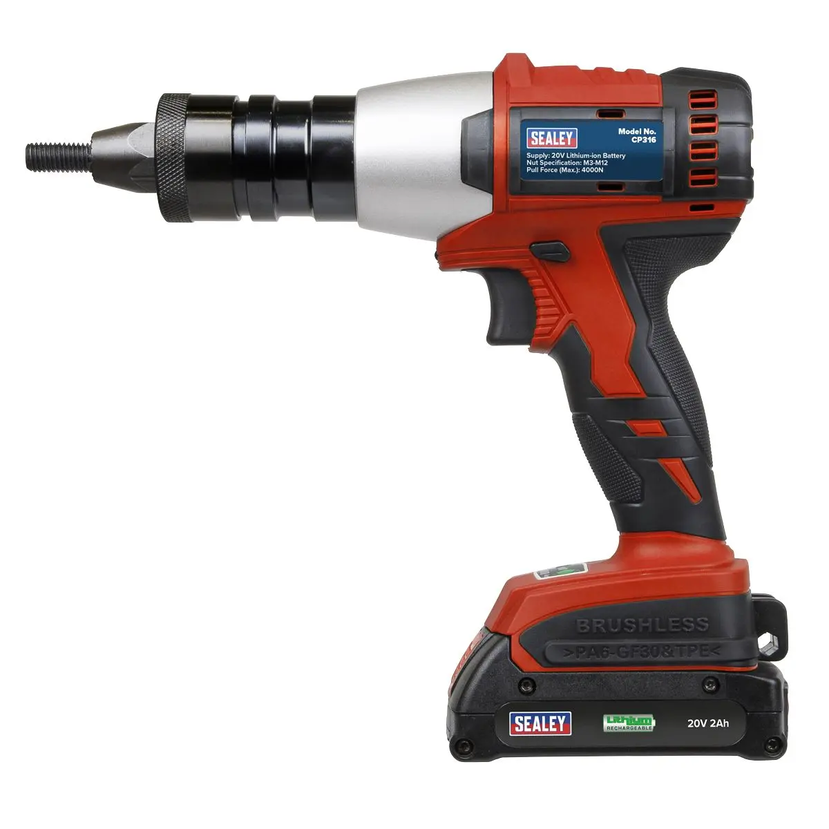 Sealey Brushless Cordless Nut Riveter 20V 2Ah Lithium-ion - Image 6