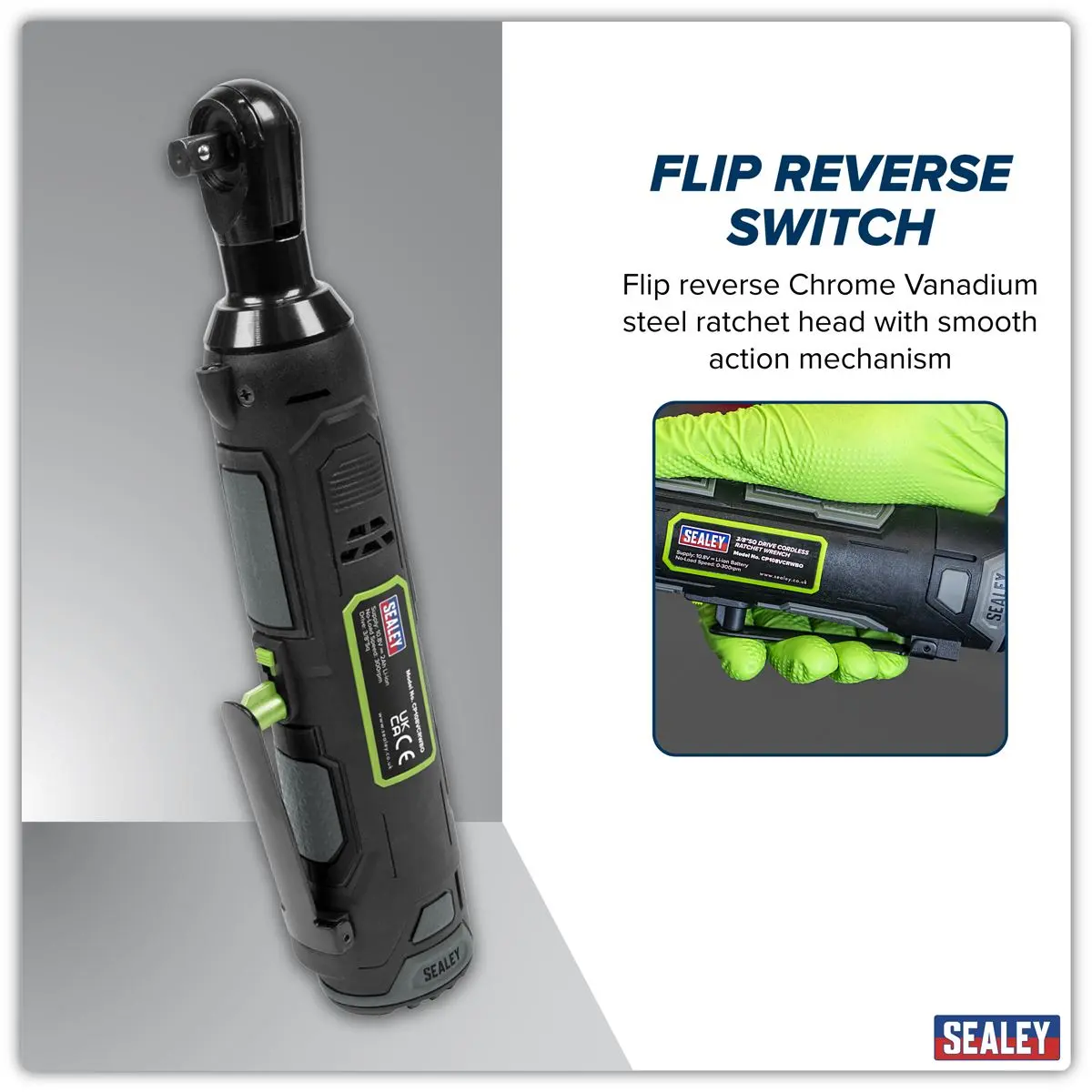 Sealey Cordless Ratchet Wrench 45Nm 3/8"Sq Drive 10.8V 2Ah SV10.8 Series - Image 12