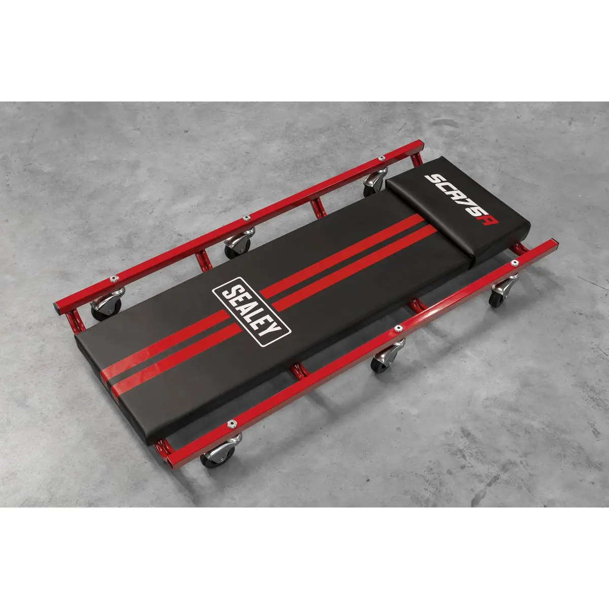 Sealey 36" Deluxe American-Style Creeper with Steel Frame & 6 Wheels - Red - Image 2